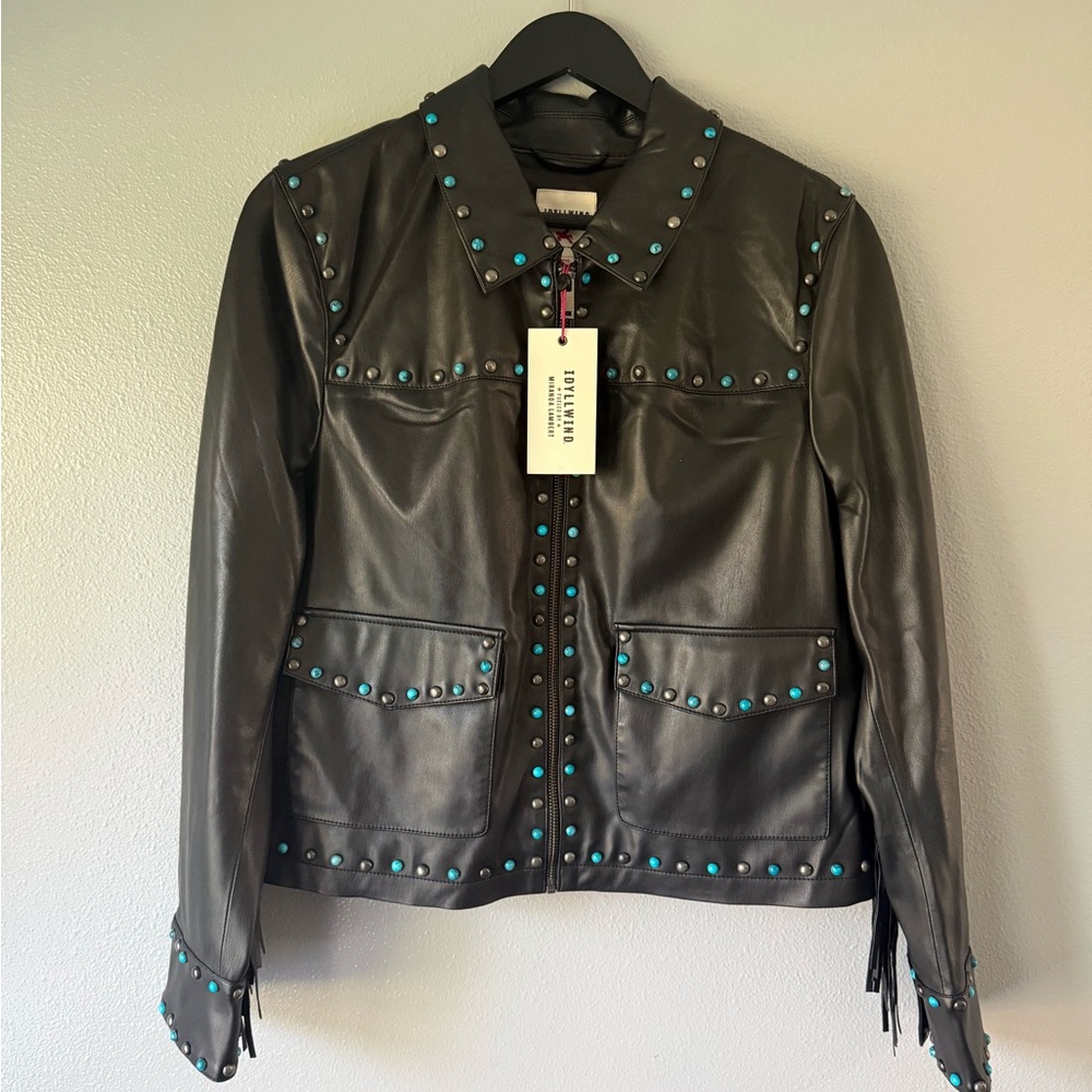 Idyllwind Black Leather Jacket with Turquoise Studs